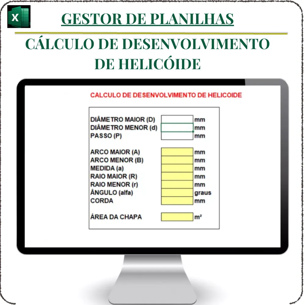 Cálculo de Desenvolvimento de Helicóide em Excel