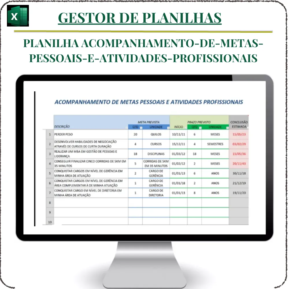 Planilha Acompanhamento-de-Metas-Pessoais-E-Atividades-Profissionais em Excel