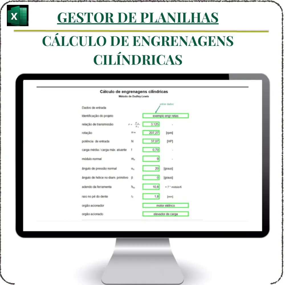 Planilha Cálculo de Engrenagens Cilíndricas em Excel