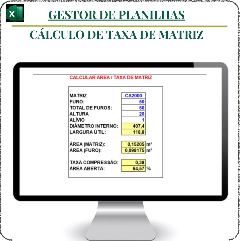 Planilha Cálculo de Taxa de Matriz em Excel