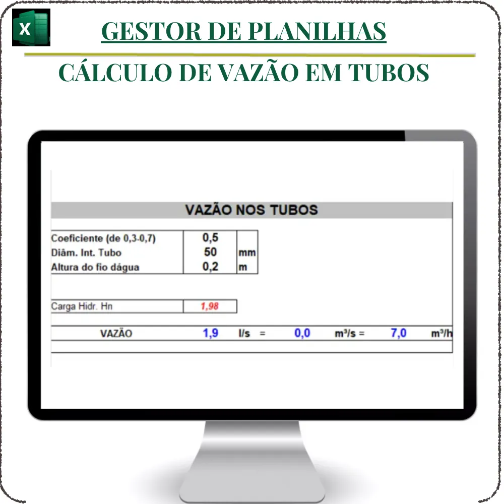 Planilha Cálculo de Vazão em Tubos em Excel
