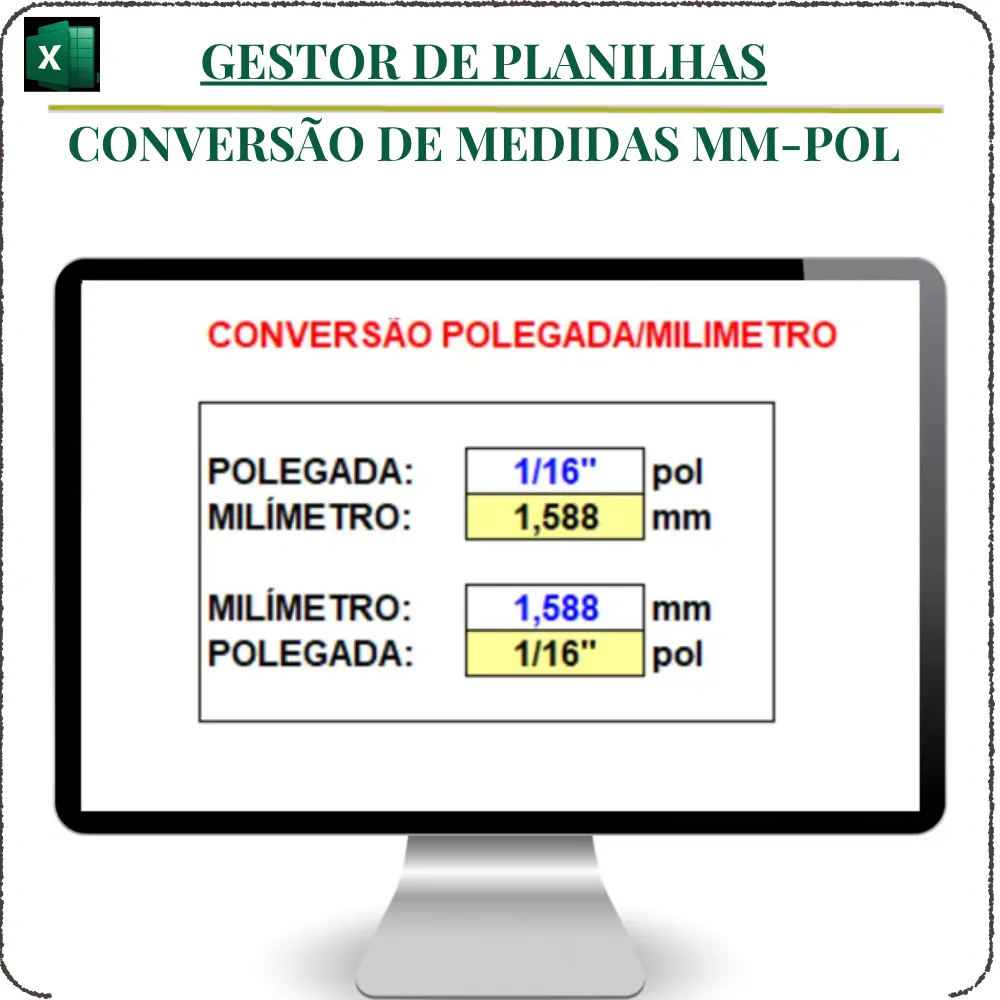 Planilha Conversão de Medidas MM-POL em Excel
