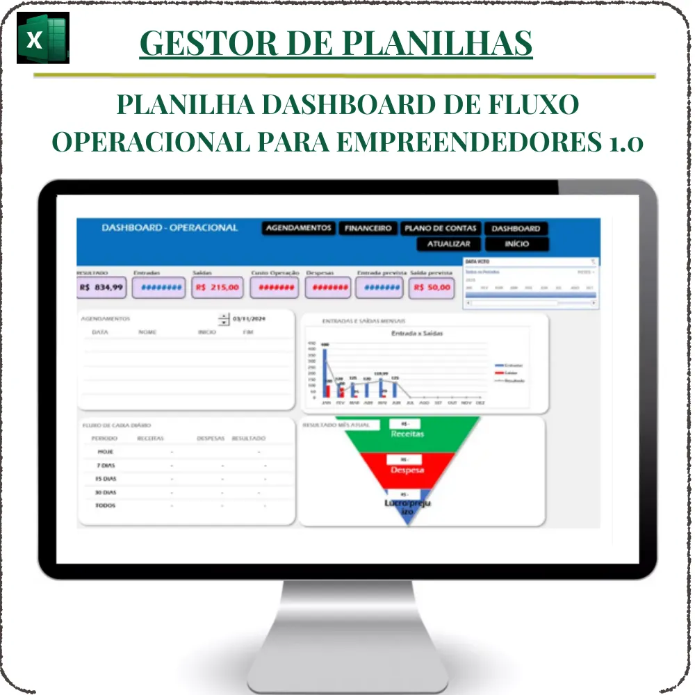 Planilha Dashboard de Fluxo Operacional para Empreendedores 1.0 em Excel