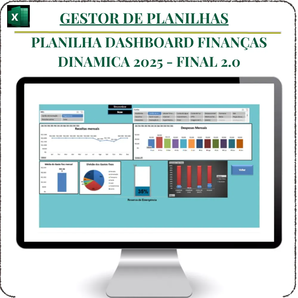 Planilha Dashboard Finanças Dinamica 2025 - Final 2.0 em Excel