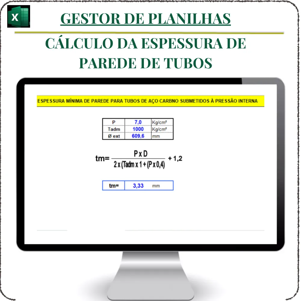 Planilha de Cálculo da Espessura de Parede de Tubos em excel