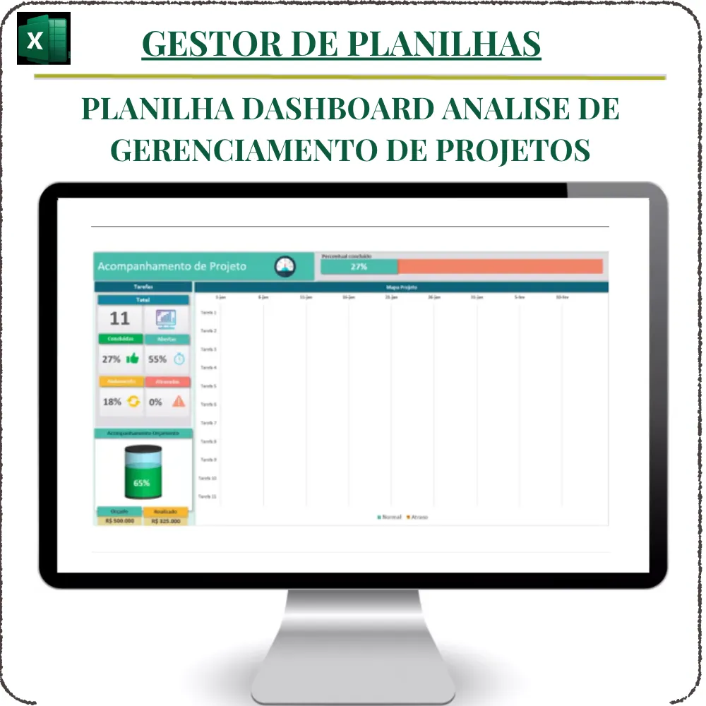 Planilha de Dashboard Analise de Gerenciamento de Projetos em Excel