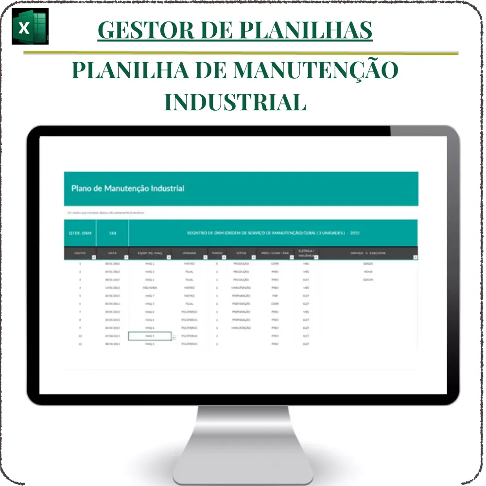 Planilha de Manutenção Industrial em Excel