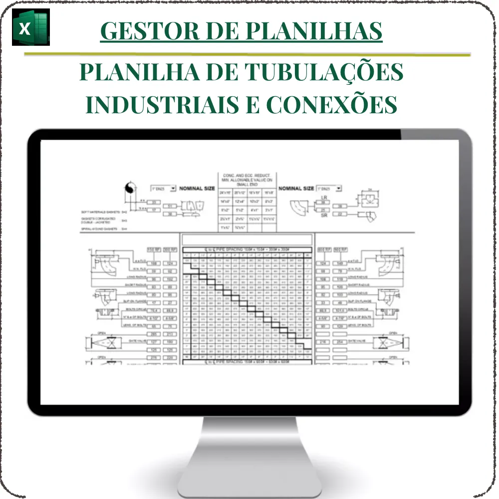 Planilha de Tubulações Industriais e Conexões em Excel