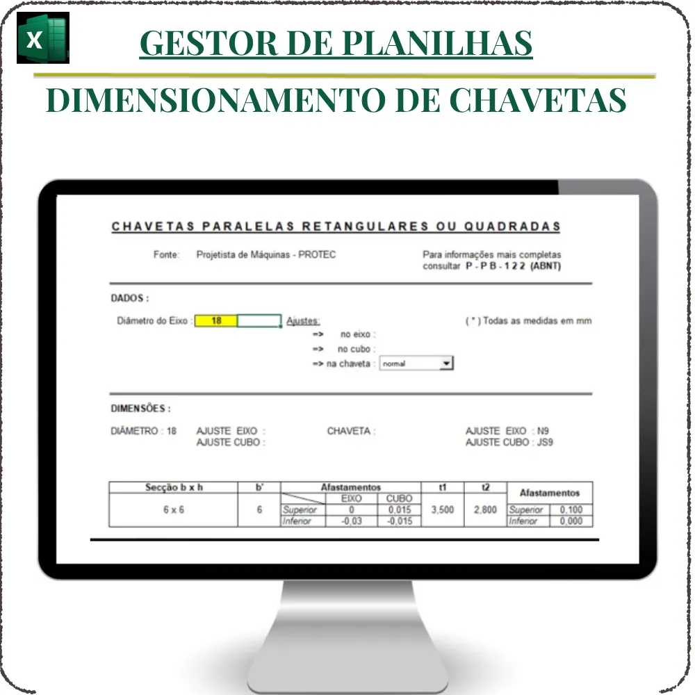 Planilha Dimensionamento de Chavetas em Excel