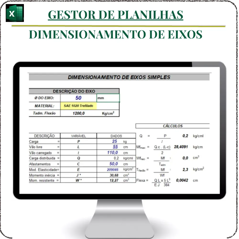 Planilha Dimensionamento de Eixos em Excel