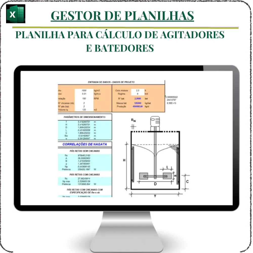 Planilha para Cálculo de Agitadores e Batedores em Excel