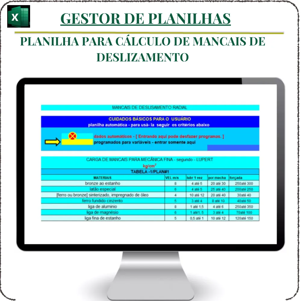 Planilha para Cálculo de Mancais de Deslizamento em Excel