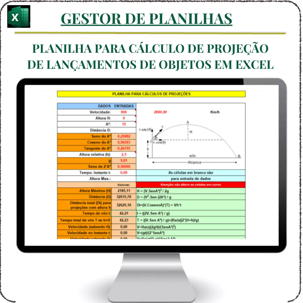 Planilha para Cálculo de Projeções de Lançamentos de Objetos em Excel