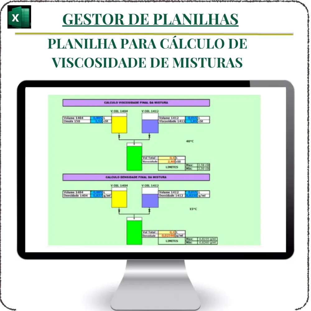 Planilha para Cálculo de Viscosidade de Mistura em Excel