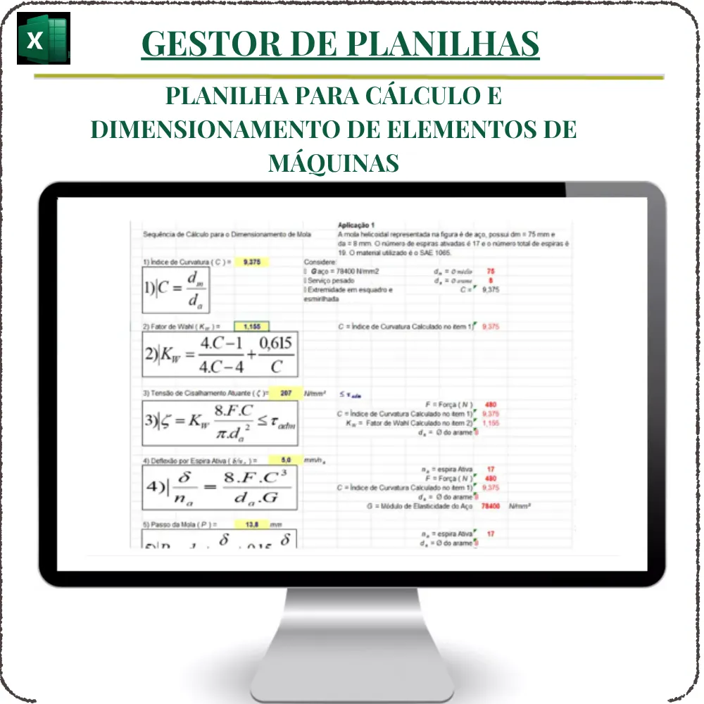Planilha para Cálculo e Dimensionamento de Elementos de Máquinas em Excel