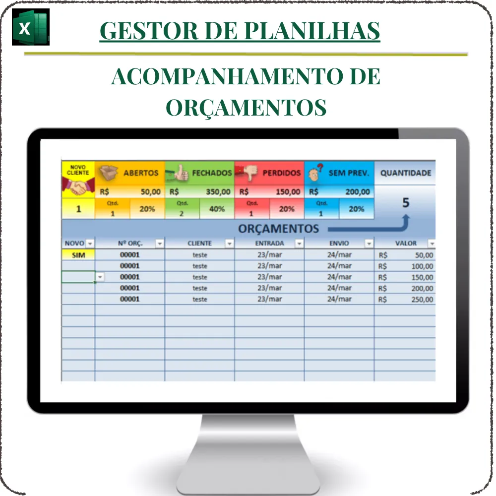 Planilha Status Orçamento em Excel