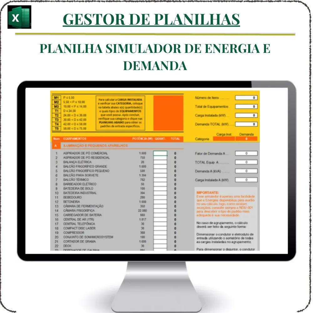 Planilha de Cálculo Simulador de Energia e Demanda em Excel