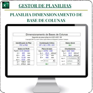 Planilha Dimensionamento de bases de colunas em Excel