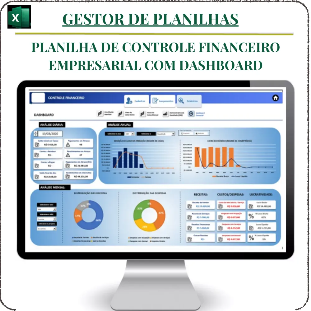 Planilha de Controle Financeiro Empresarial com Dashboard em Excel