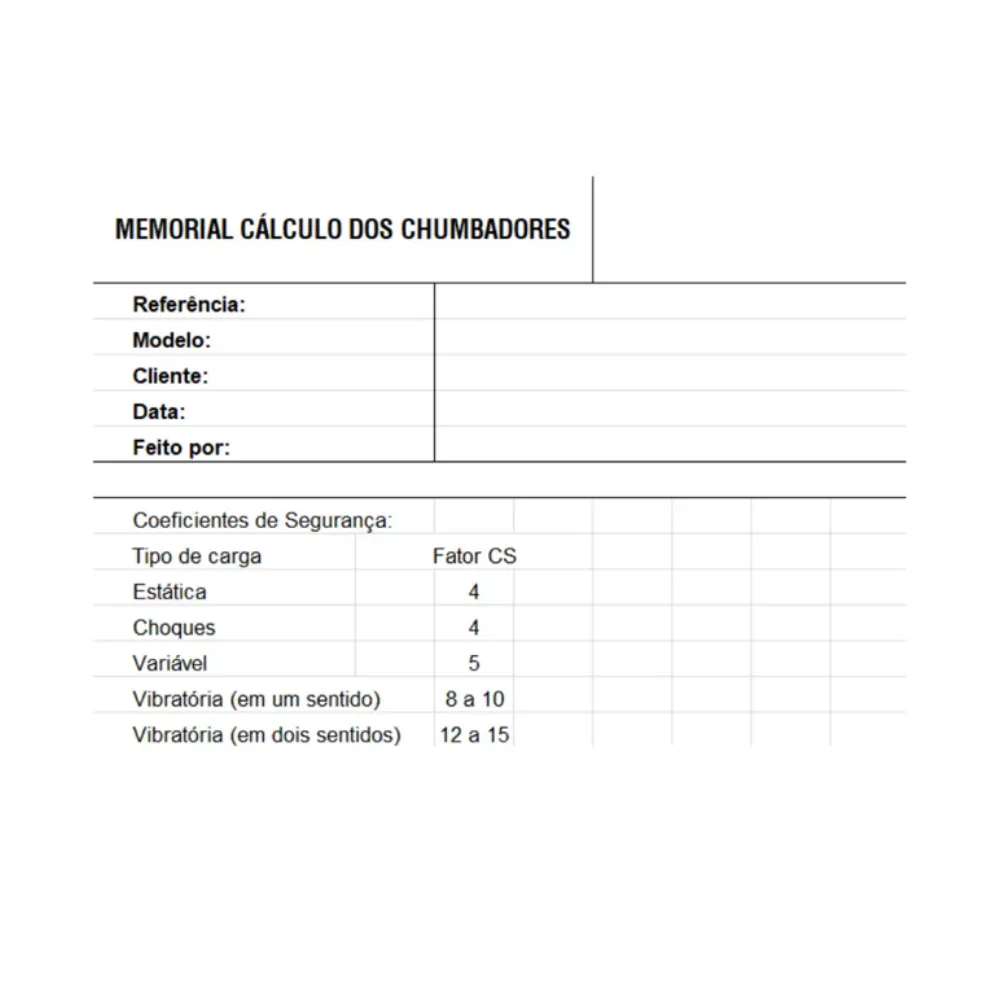 Planilha Cálculo de Chumbadores no Concreto em Excel - Imagem 2