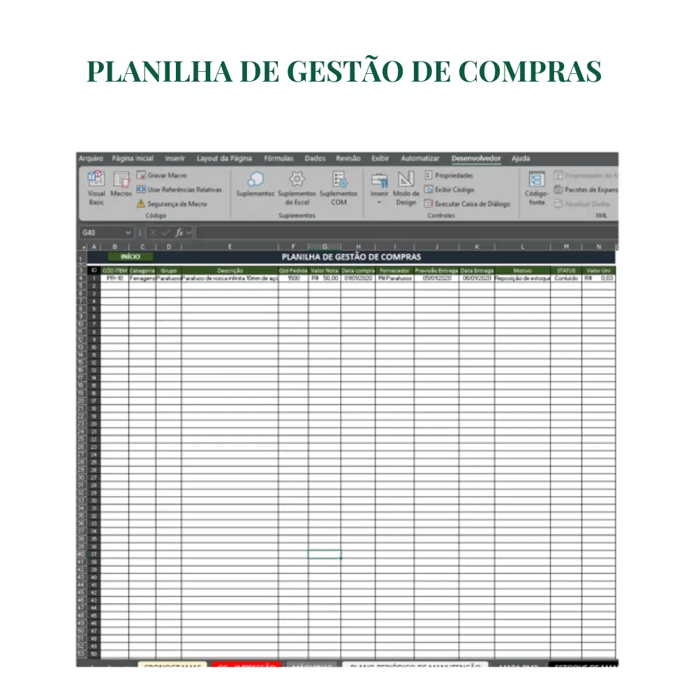 Planilha de gestão da manutenção - PCM Completa em Excel - Imagem 4