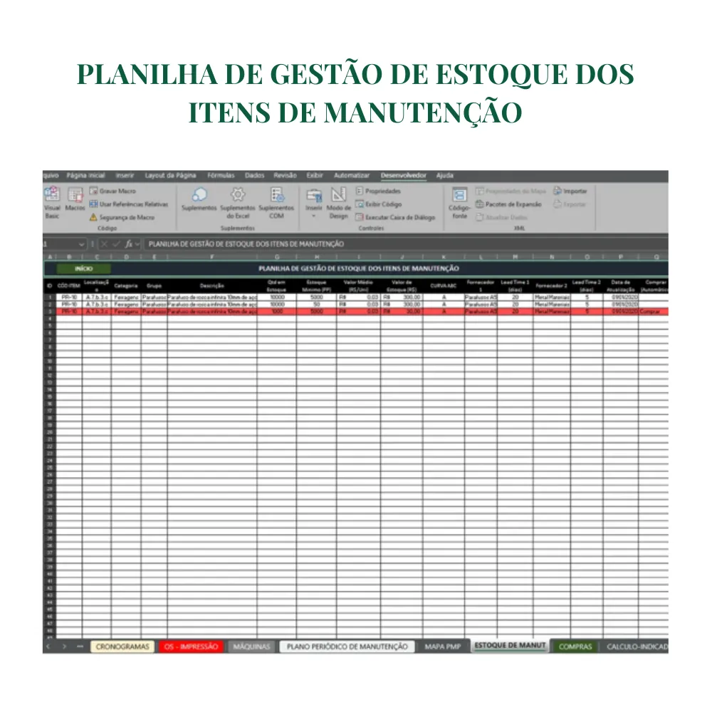 Planilha de gestão da manutenção - PCM Completa em Excel - Imagem 3