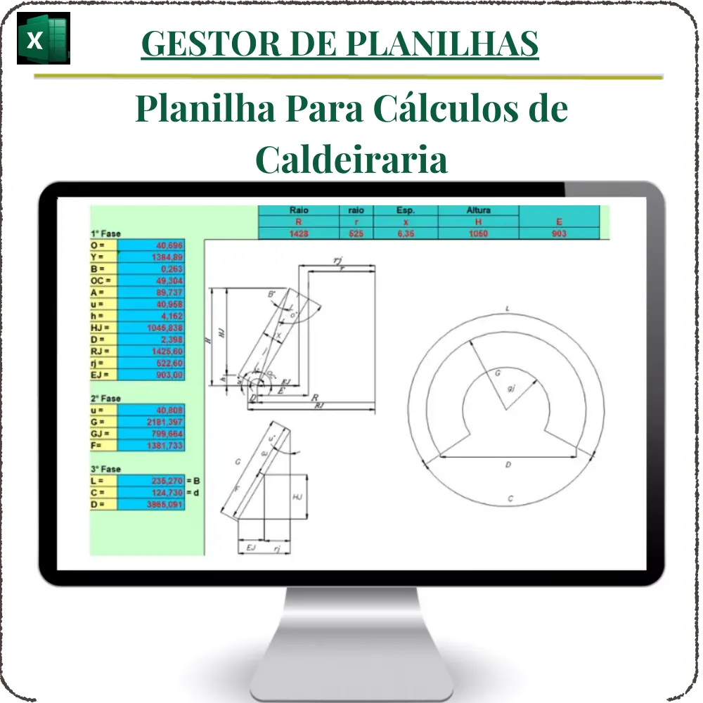 Planilha para Cálculos de caldeiraria em Excel
