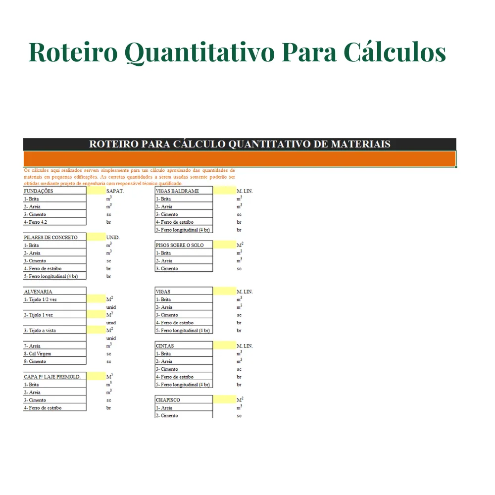 Planilha para Cálculo Quantitativo de Materiais Civis - Imagem 3