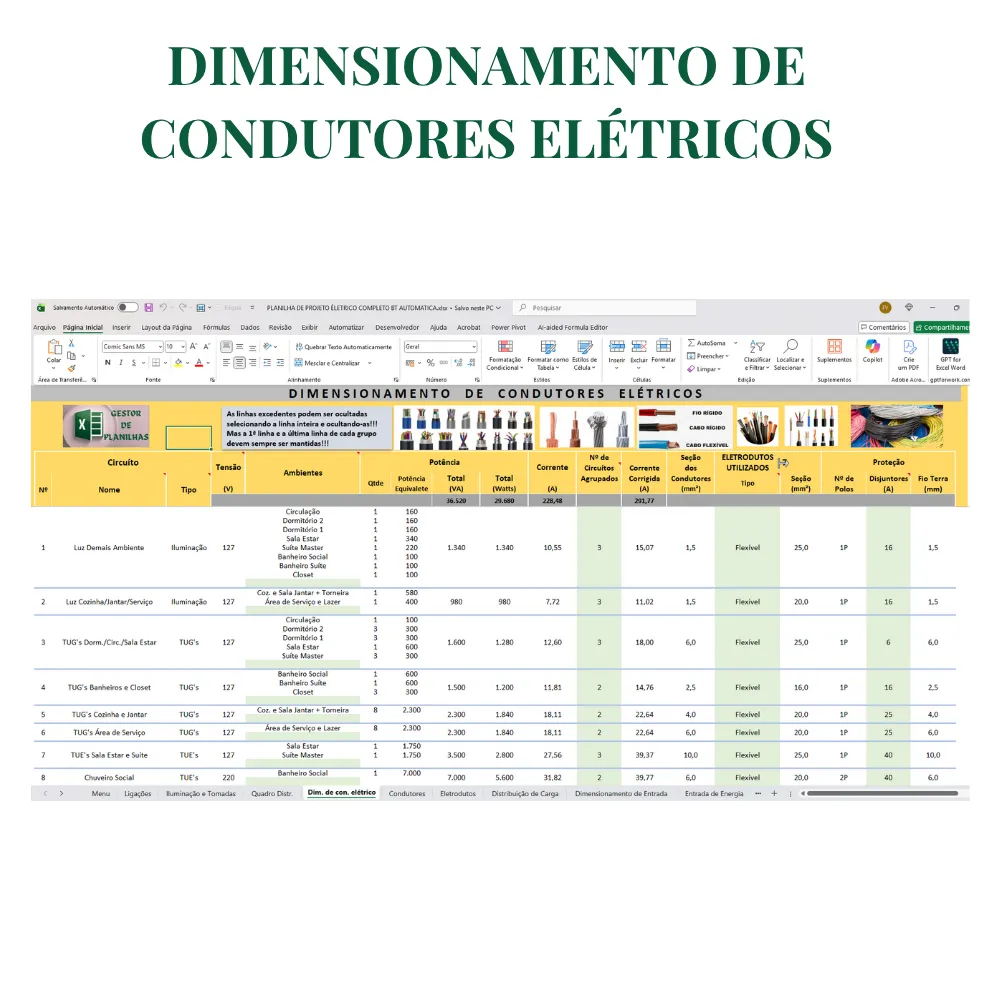 Planilha de Projeto Elétrico Residencial Completa em Excel - Imagem 8