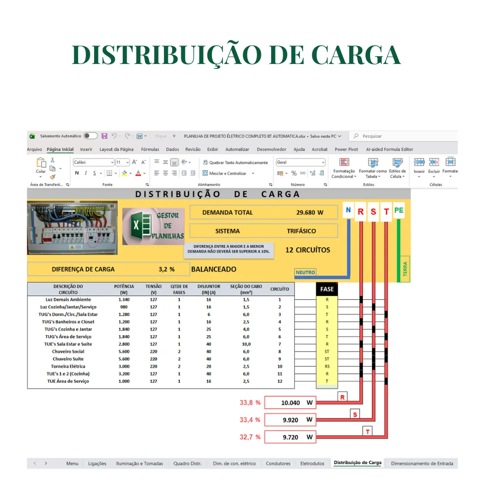 Planilha de Projeto Elétrico Residencial Completa em Excel - Imagem 7